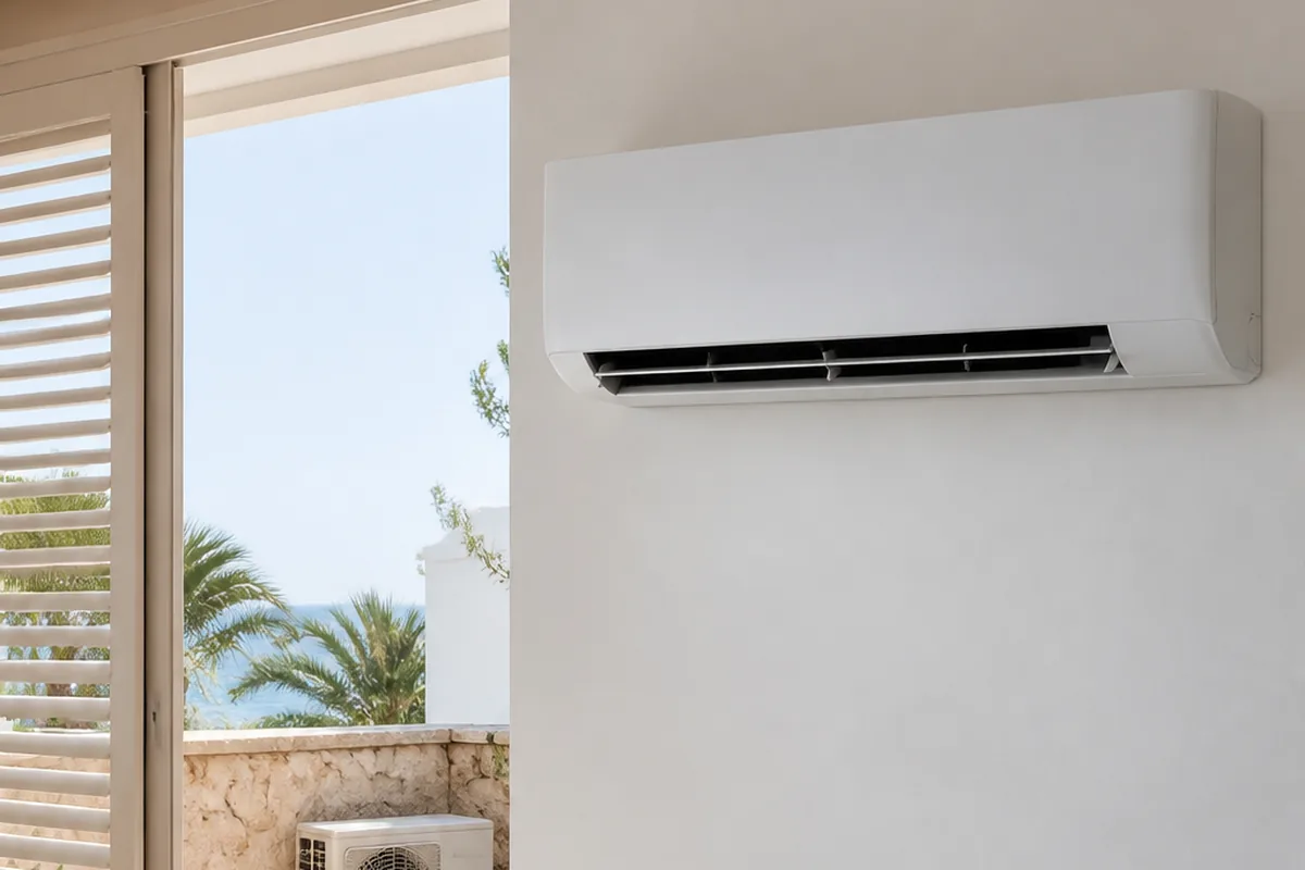 Fancoil y unidad exterior de aerotermia instalados en una vivienda nueva de Ibiza